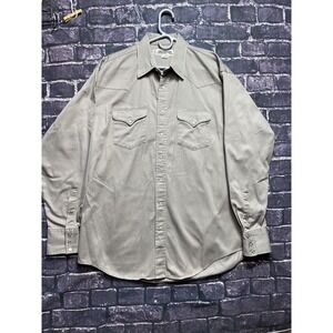 Drysdales Western Wear Shirt Mens Large Gray Pearl Snap Cotton Long Tail USA VTG